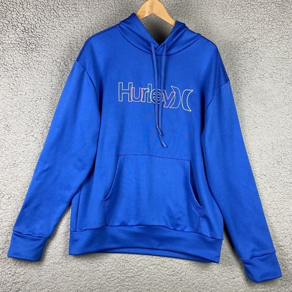 Hurley Hoodie Mens Sz M Blue Sweatshirt Spellout Logo Pullover Surf Skate Beach - Picture 1 of 16